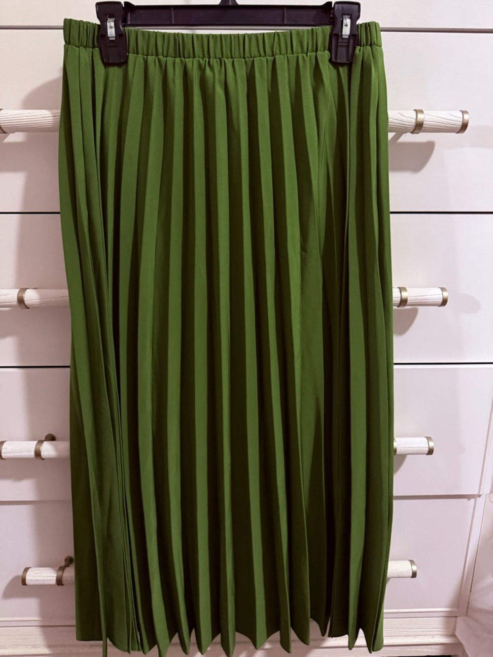 Olive Green Pleated Midi Skirt - Women's